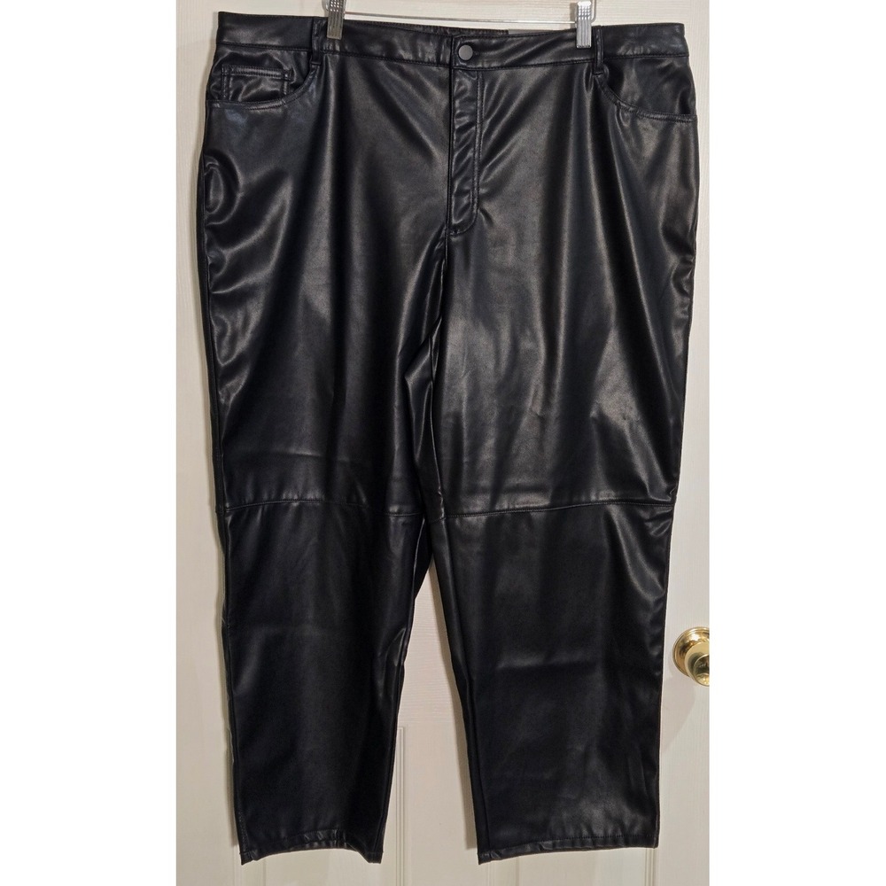 Worthington Black Faux Leather Straight Ankle Pants Womens 18W NWT 378042
